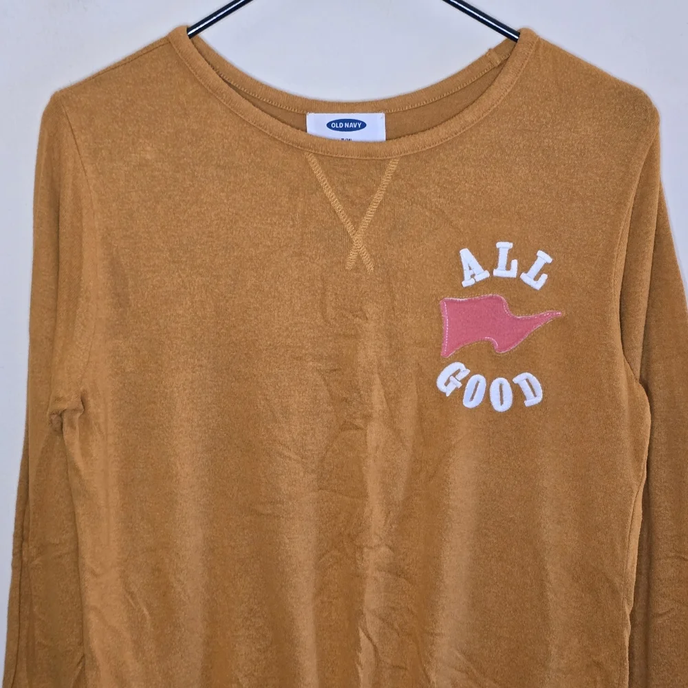 Old Navy Long Sleeve Graphic Tie Front Tee Girls Size XL Pumpkin Spice Cropped